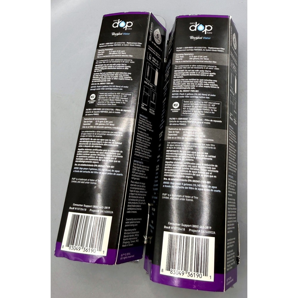 EveryDrop Whirlpool Refrigerator Water Filter 1 EDR1RXD1 W10295370A 2 Pack NEW - Picture 4 of 7